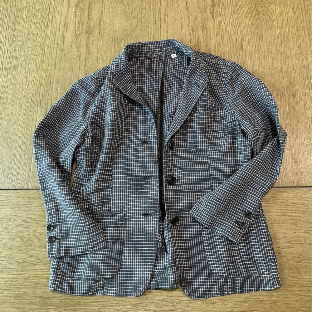 Ines De La Fressange 100% Linen Blazer Size XS Navy and white checkered - Picture 9 of 10